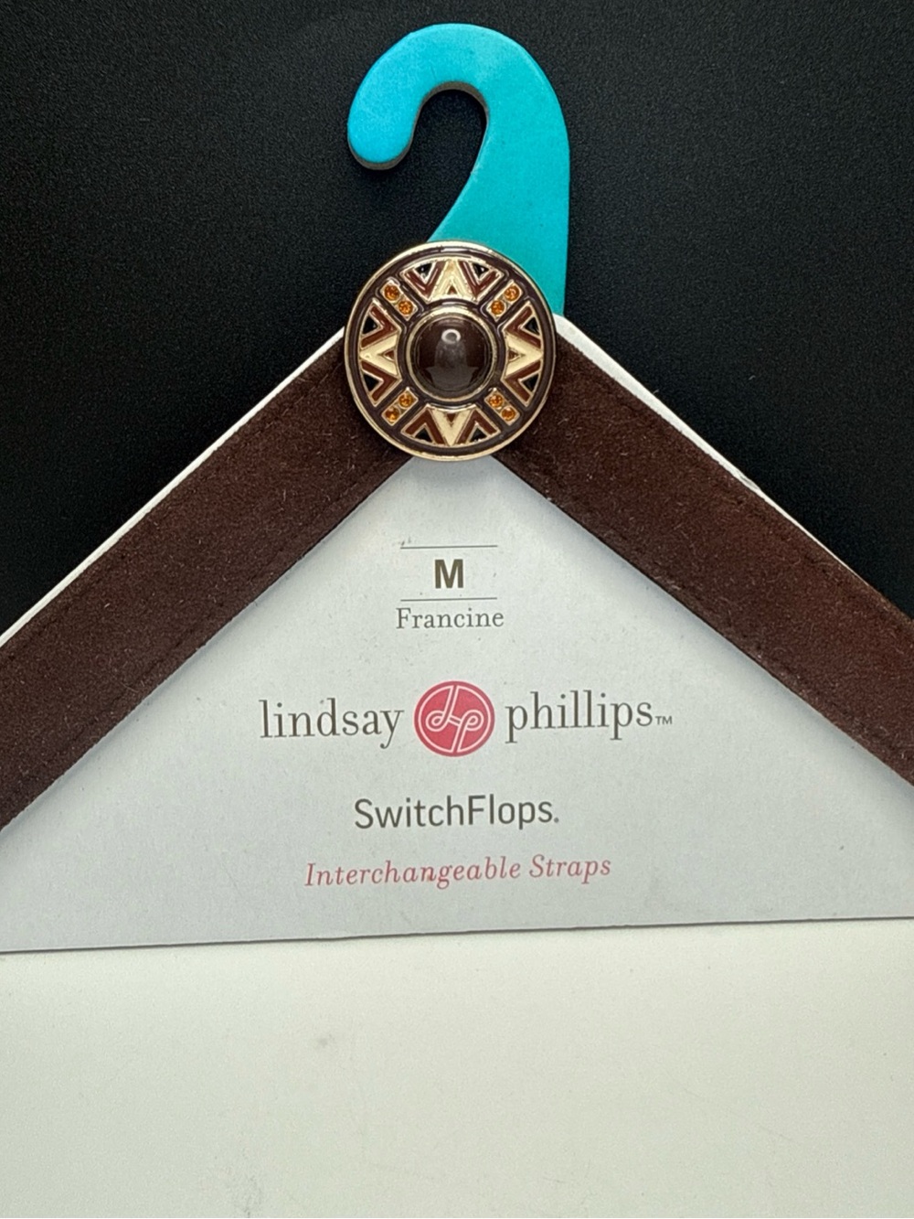 Lindsay Phillips Brown Suede Strap Accent with Geometric Gold-Tone Switchflop
